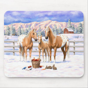 Palomino appaloosa paarden bij sneeuw muismat