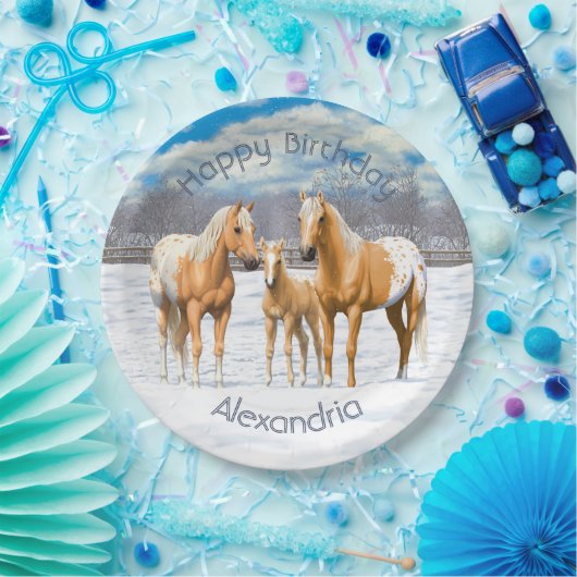 Palomino appaloosa paarden bij sneeuw papieren bordje (Feest)