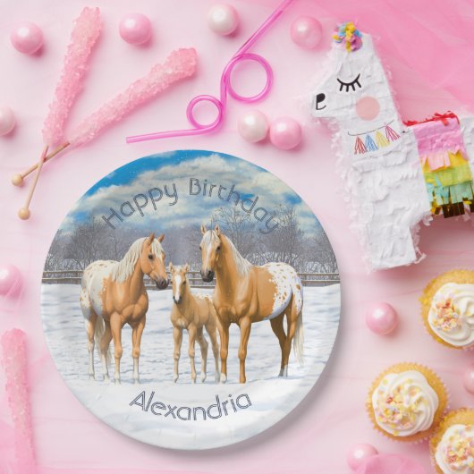 Palomino appaloosa paarden bij sneeuw papieren bordje (Feest)