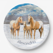 Palomino appaloosa paarden bij sneeuw papieren bordje (Voorkant)