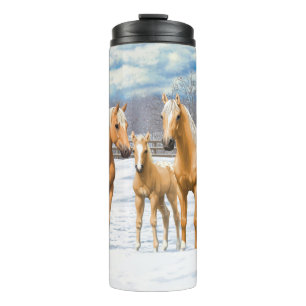 Palomino appaloosa paarden bij sneeuw thermosbeker