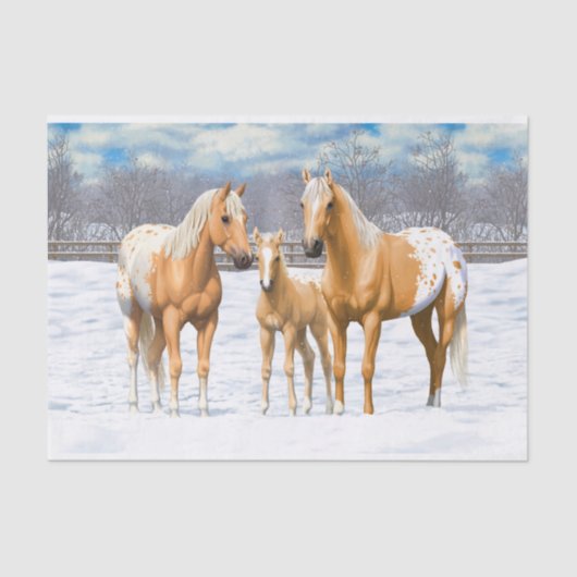 Palomino appaloosa paarden bij sneeuw tissuepapier (Voorkant)