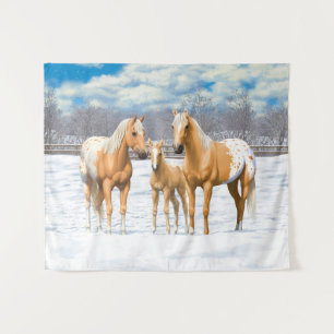 Palomino appaloosa paarden bij sneeuw wandkleed