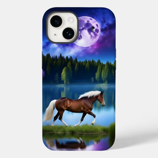 Palomino Belgian Horse onder een Paarse sterrenhem Case-Mate iPhone Case (Achterkant)