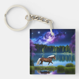 Palomino Belgian Horse onder een Paarse sterrenhem Sleutelhanger