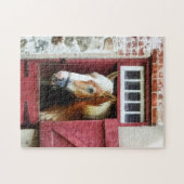 Palomino bij de schuurdeur legpuzzel (Horizontaal)