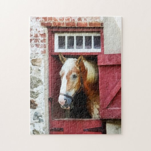 Palomino bij de schuurdeur legpuzzel (Verticaal)