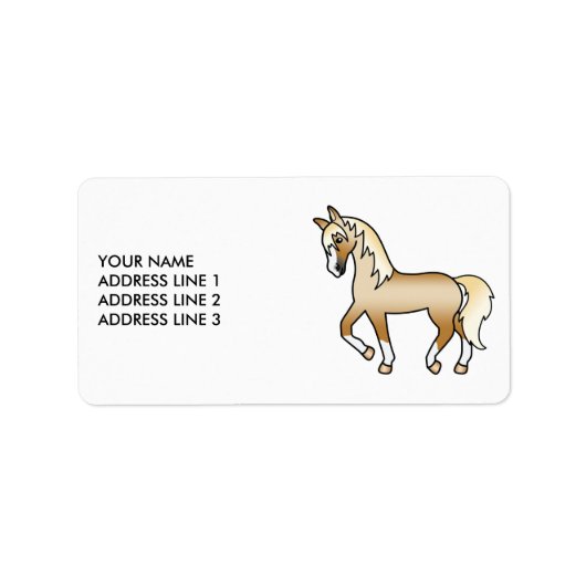 Palomino Cartoon Drafthengst & Aangepaste Tekst Etiket (Voorkant)