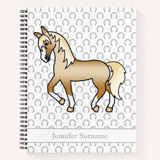 Palomino Cartoon Drafthengst & Aangepaste Tekst Notitieboek (Voorkant)