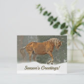  Palomino Draft Horse in Sneeuwkerst Feestdagenkaart (Staand voorkant)
