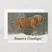  Palomino Draft Horse in Sneeuwkerst Feestdagenkaart (Voorkant / Achterkant)