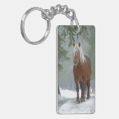 Palomino Draft Horse in Snow Sleutelhanger (Voorkant Links)