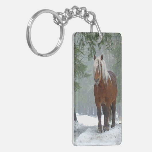 Palomino Draft Horse in Snow Sleutelhanger (Voorkant Links)
