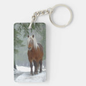 Palomino Draft Horse in Snow Sleutelhanger (achterkant)