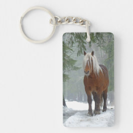 Palomino Draft Horse in Snow Sleutelhanger