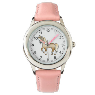 Palomino Dravend Paard Mooie Cartoon Illustratie Horloge