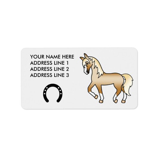 Palomino Dravende Cartoon Paard Etiket (Voorkant)