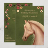 Palomino en Bloemen Paardenverjaardagsuitnodiging Kaart (Voorkant / Achterkant)