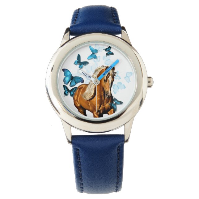 Palomino en Butterflies Horloge (Voorkant)