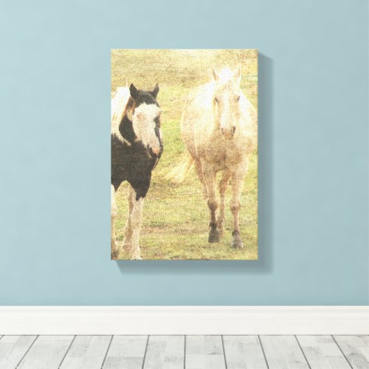 Palomino en Pinto Canvas Afdruk (Insitu (Houten vloer))