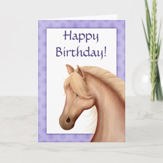 Palomino Horse Paarse Happy Birthday Kaart (Voorkant)