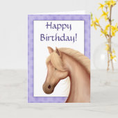Palomino Horse Paarse Happy Birthday Kaart (Gele Bloem)