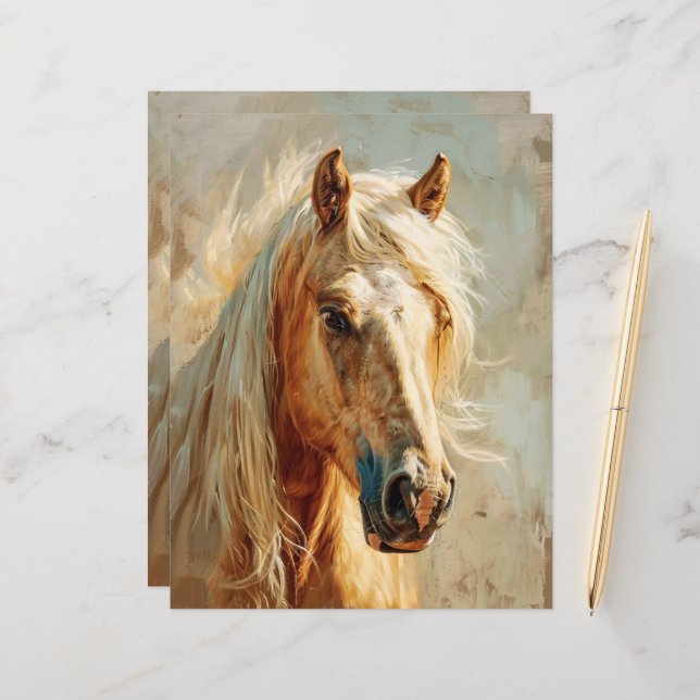 Palomino Horse Portrait Scrapbook Paper (Voorkant / Achterkant in situ)