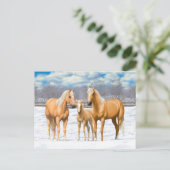 Palomino kwartspaarden bij sneeuw briefkaart (Staand voorkant)
