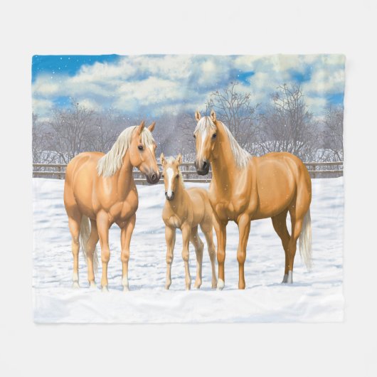 Palomino kwartspaarden bij sneeuw fleece deken (Voorkant (Horizontaal))