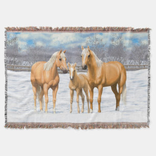 Palomino kwartspaarden in wintersneeuw deken