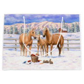 Palomino kwartspaarden in wintersneeuw groot cadeauzakje (Voorkant)