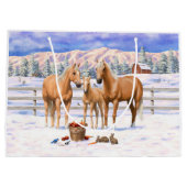 Palomino kwartspaarden in wintersneeuw groot cadeauzakje (Achterkant)