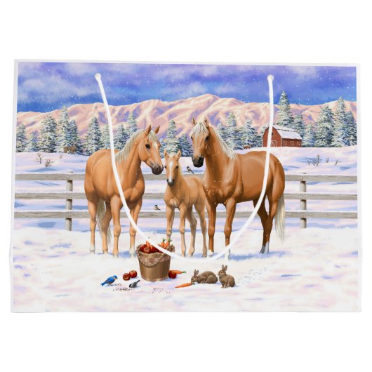 Palomino kwartspaarden in wintersneeuw groot cadeauzakje (Achterkant)