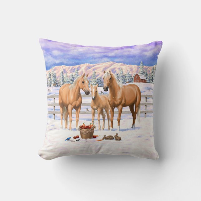 Palomino kwartspaarden in wintersneeuw kussen (Voorkant)