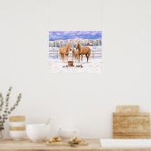 Palomino kwartspaarden in wintersneeuw poster (Keuken)