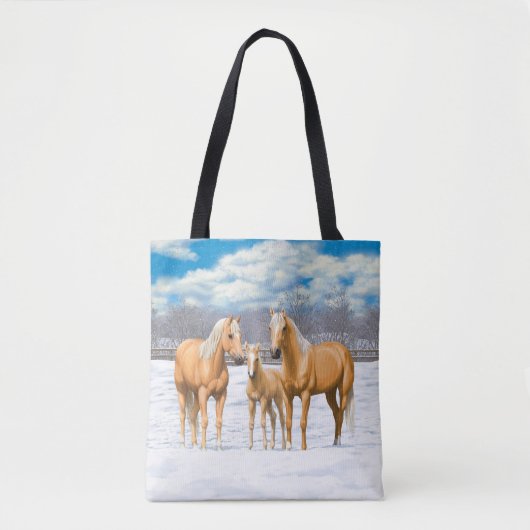 Palomino kwartspaarden in wintersneeuw tote bag (Voorkant)