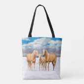 Palomino kwartspaarden in wintersneeuw tote bag (Achterkant)