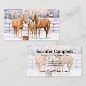 Palomino kwartspaarden in wintersneeuw visitekaartje (Voorkant / Achterkant)