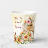 Palomino met zonnebloemen verjaarfeest papieren bekers (Voorkant)