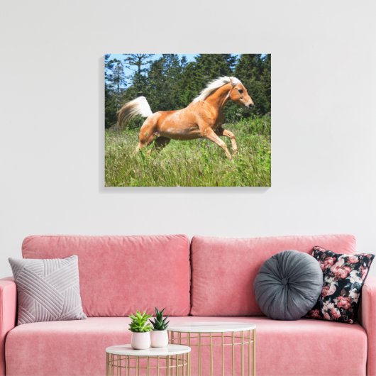 Palomino-paard dat door een weide loopt canvas afdruk (Insitu (Woonkamer))