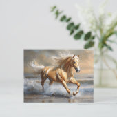 Palomino paard op het strand briefkaart (Staand voorkant)