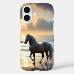 Palomino paard op het strand, iPhone 16 hoesje