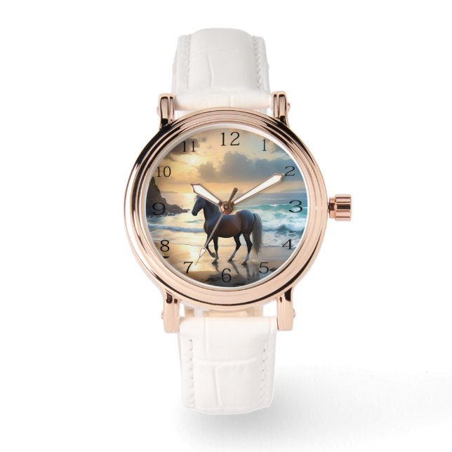 Palomino paard op het strand, horloge (Voorkant)