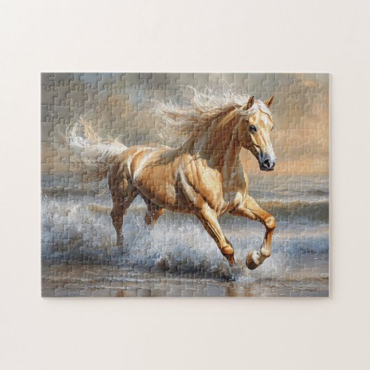 Palomino paard op het strand legpuzzel (Horizontaal)