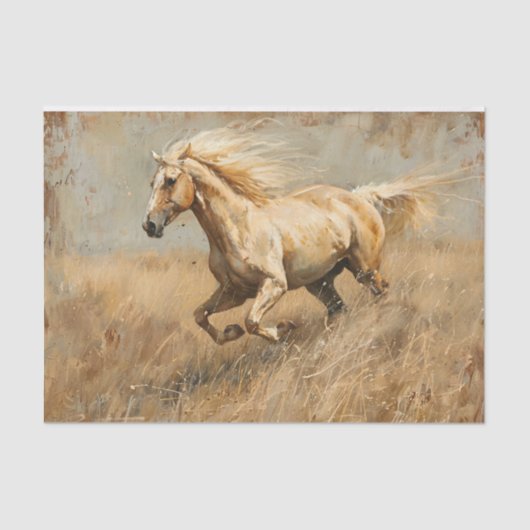Palomino Paard Running Oil Painting Decoupage Tissuepapier (Voorkant)