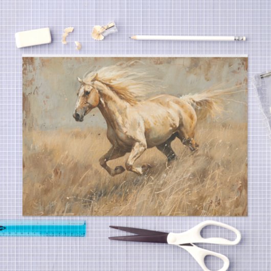 Palomino Paard Running Oil Painting Decoupage Tissuepapier (Craft)