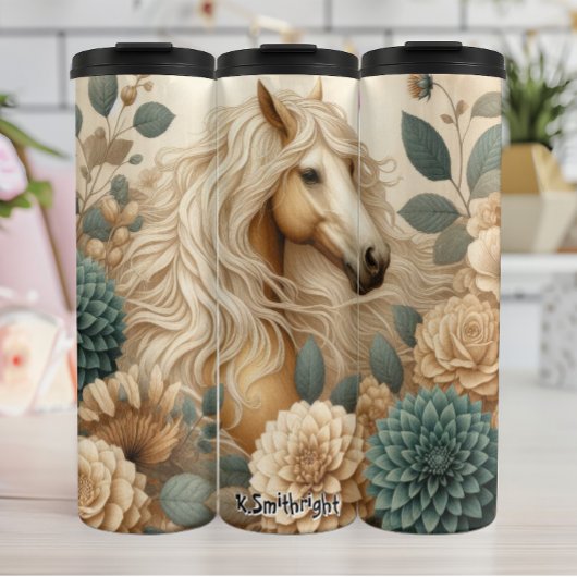 Palomino Paard Tussen Crème Bloemen Thermosbeker