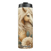 Palomino Paard Tussen Crème Bloemen Thermosbeker (Voorkant)