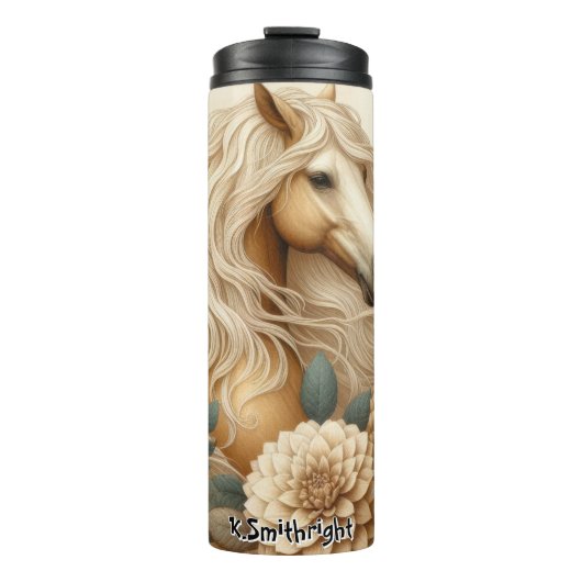 Palomino Paard Tussen Crème Bloemen Thermosbeker (Voorkant)