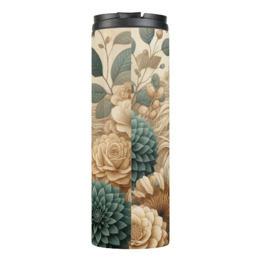 Palomino Paard Tussen Crème Bloemen Thermosbeker (Achterkant)